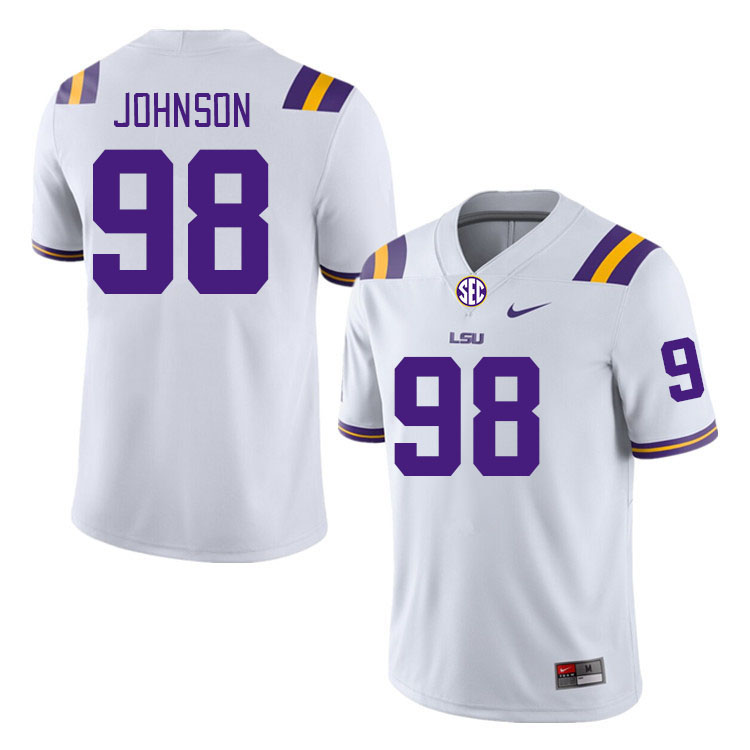 Men #98 De'Myrion Johnson LSU Tigers College Football Jerseys Stitched-White